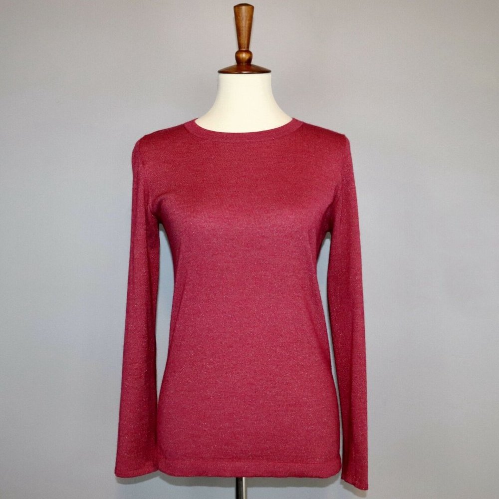 Brunello Cucinelli M Sparkling Cashmere Long Sleeve Sweater Metallic Shimmer Red